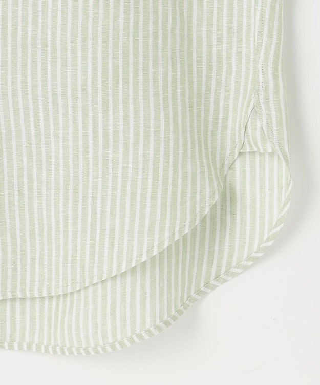 23区 【洗える】LIBECO バンドカラー シャツ メロンストライプ