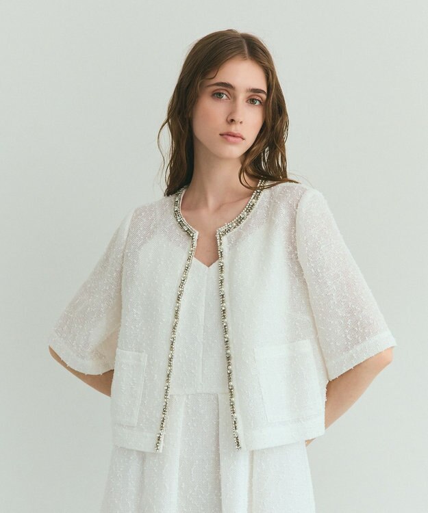 GRACE CONTINENTAL メッシュツイードジャケット ホワイト