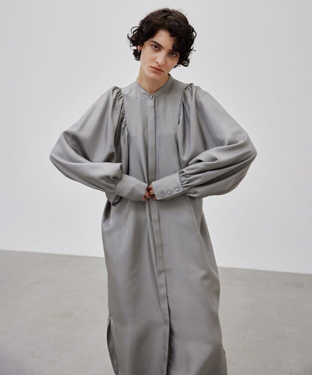 BEIGE， 【洗える】LISERONS / シルクパフワンピース L Gray