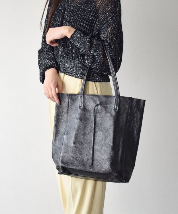 INTER-CHAUSSURES 【ANDREA CARDONE ITALI】メタリックレザートートバッグ ブラック