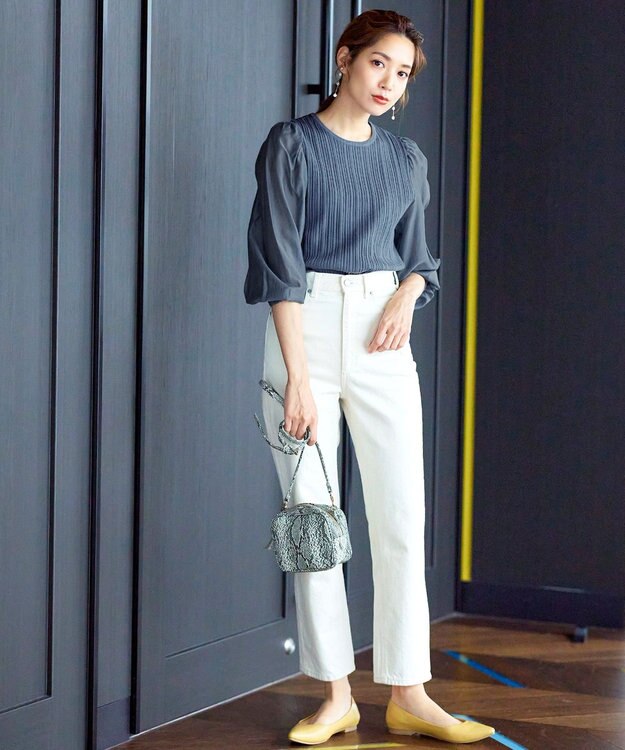 Tiaclasse 【洗える】袖ドッキングリブニットトップス ブルー