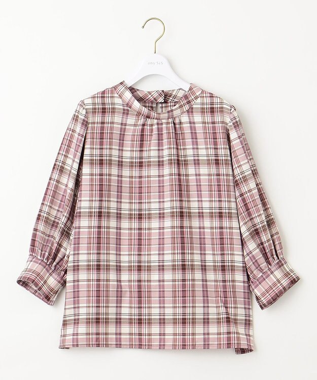 ANY SIS S 【洗える】ソフトチェック ブラウス ピンク系