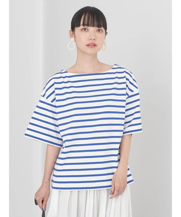 earth music&ecology ショートスリーブボーダーＴＥＥ Blue