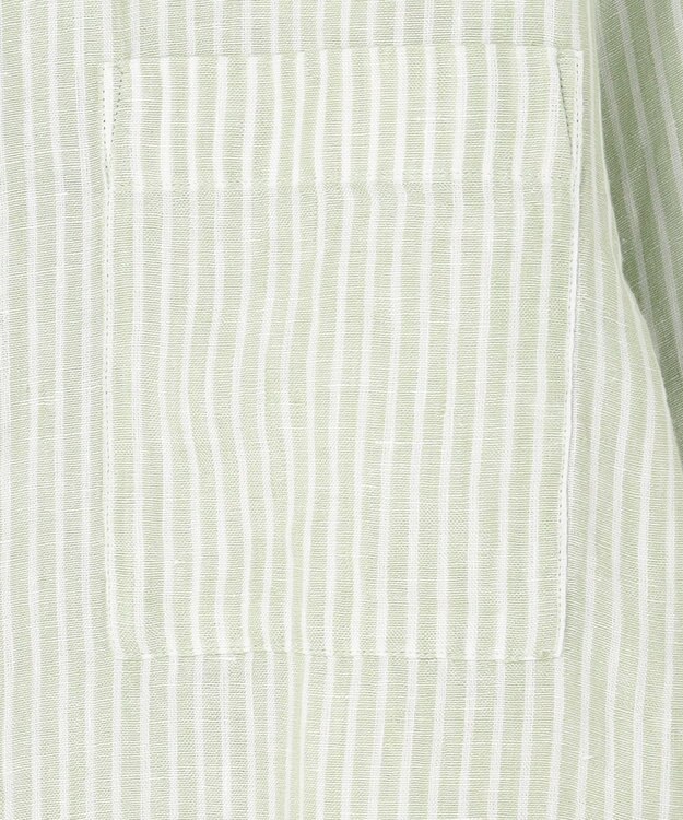 23区 S 【洗える】LIBECO バンドカラー シャツ メロンストライプ