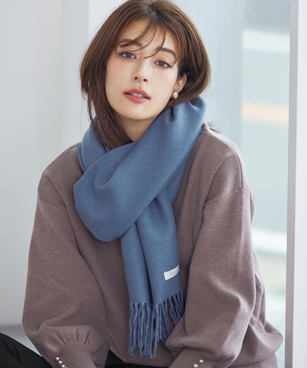 Tiaclasse 【洗える】リバーシブルデザイン大判マフラー ブルー