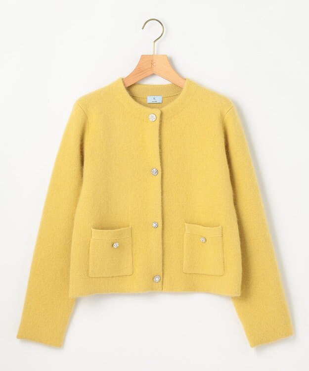 組曲 L 【手洗い可】フラッフィーファーニットジャケット イエロー系