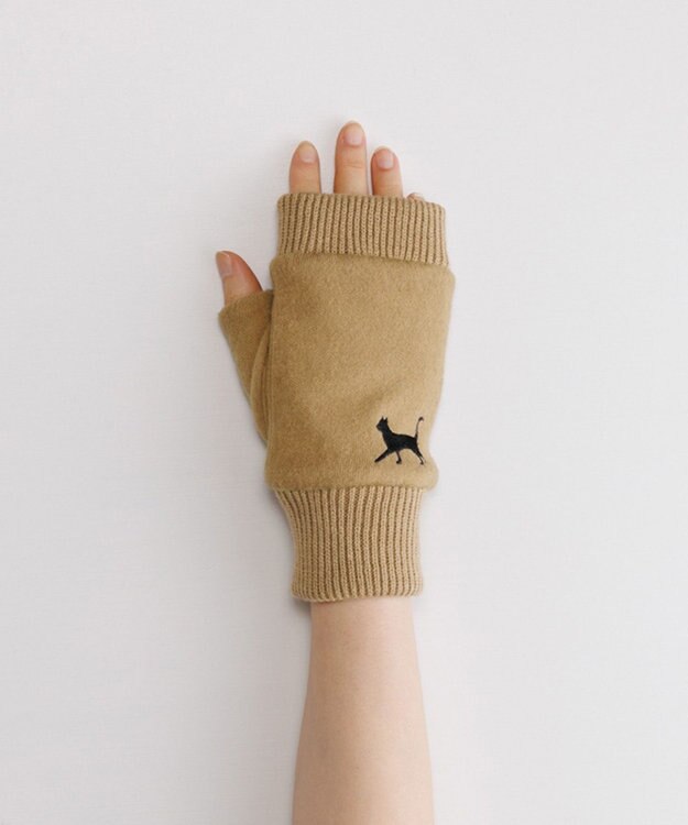 ORuKuBET おさんぽねこ刺繍フィンガーレスジャージグローブ(WOMEN) キャメル