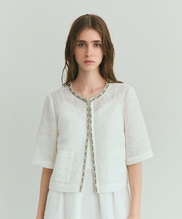 GRACE CONTINENTAL メッシュツイードジャケット ホワイト