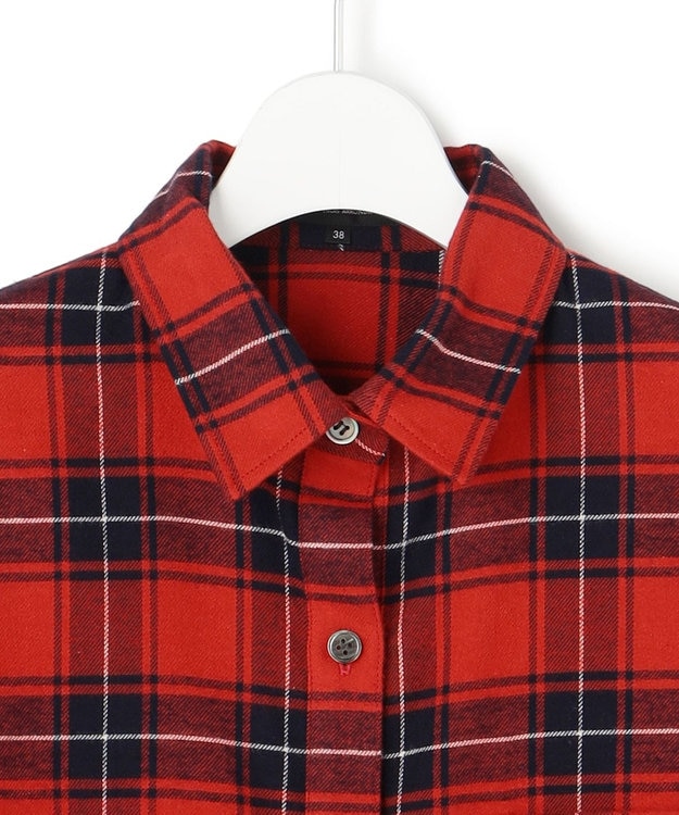 23区 L 【洗える】ブラッシュド ビエラチェック シャツ レッド系