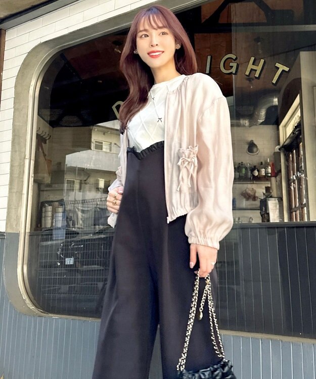 Feroux 【洗える】リボン刺繍ダイヤ柄 ニット ホワイト系