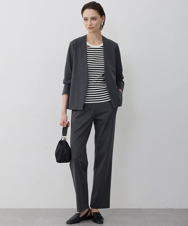 ICB ナイロンストレッチポンチ セミワイドパンツ チャコール