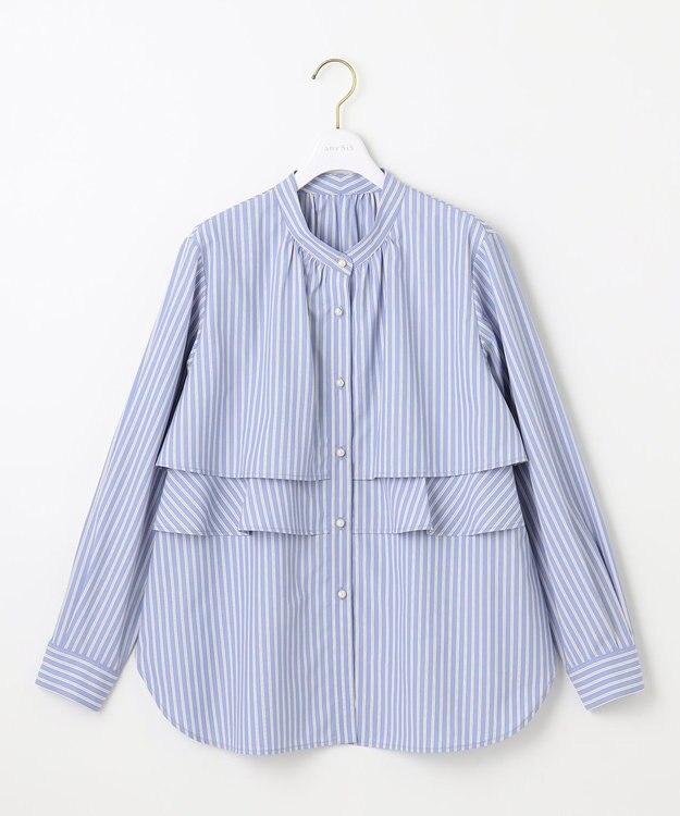 ANY SIS L 【洗える】ラッフルレイヤード ブラウス ブルー系