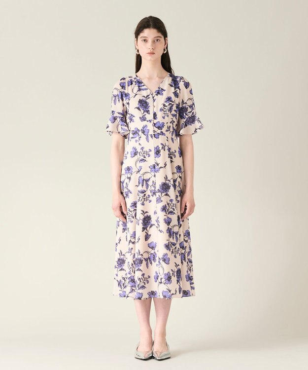 GRACE CONTINENTAL フラワープリントフレアワンピース ベージュ