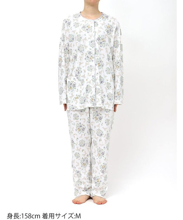 WACOAL ワコール_リラックス＆スリープ パジャマ 綿100%(本体) あったか 長袖 長ズボン ミントン レディース NDW456 /ワコール ホワイト