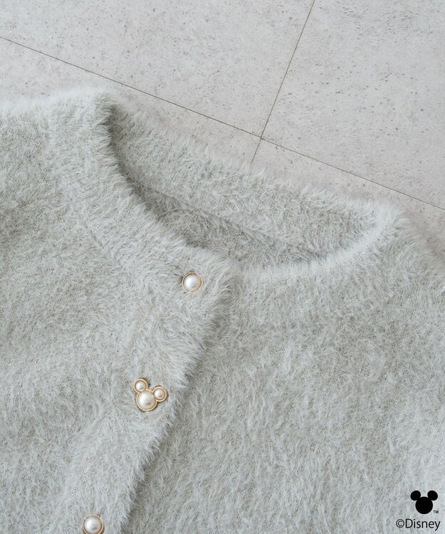 earth music&ecology 【予約】Disney/ポイントミッキーラメシャギーカーデ ライトグレー