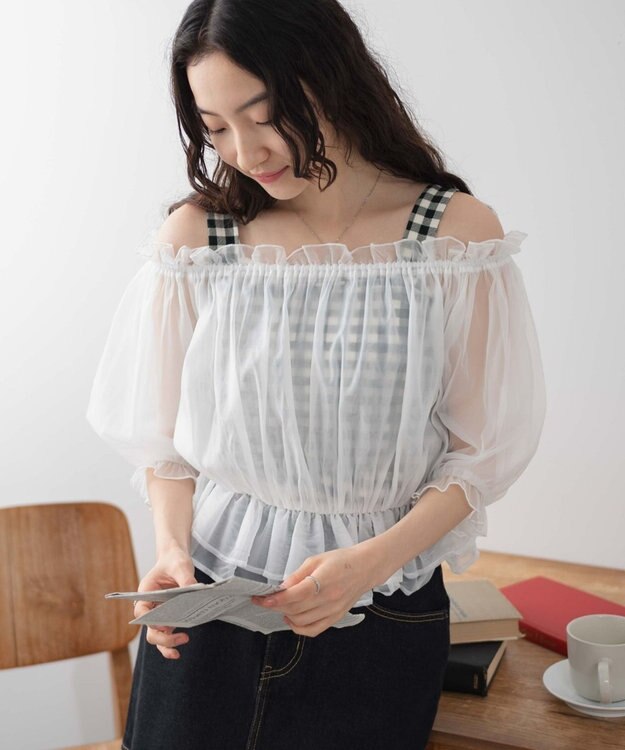 WEGO 【２点セット】キャミSETオーガンジーオフショルブラウス ホワイト