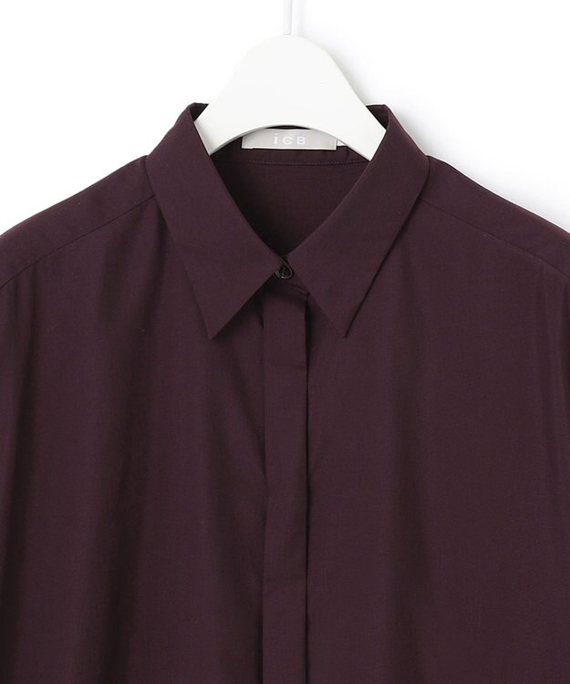 ICB 【洗える】トリアセコットンシアー ロングシャツ バーガンディ系