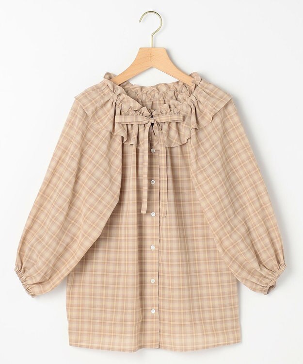 組曲 S ライトトロピカルロールネック ブラウス ベージュ系3