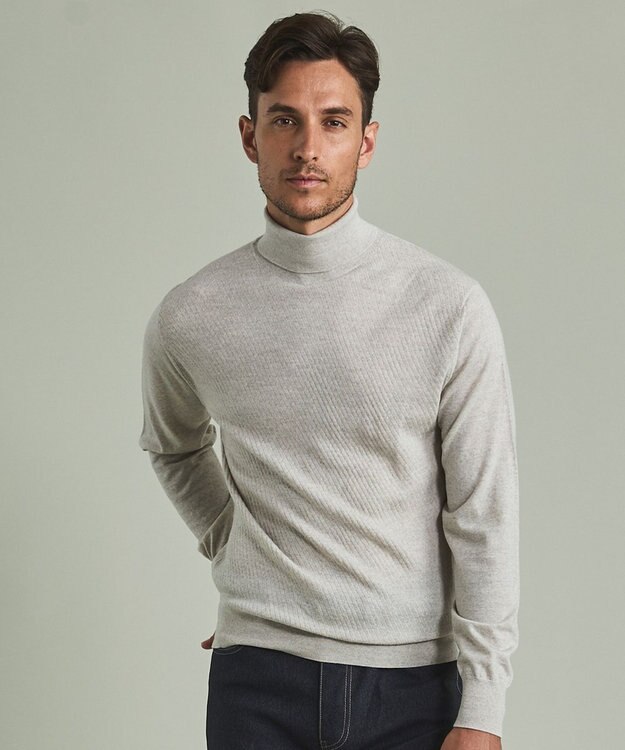 GOTAIRIKU 【家庭洗濯可能】イタリア糸 ハイゲージ タートルニット_リンクス柄 アイボリー系1