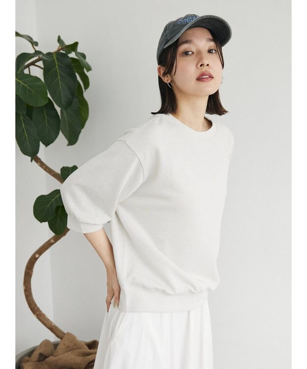 Green Parks ７分袖ラメ裏毛パフプルオーバー Ivory