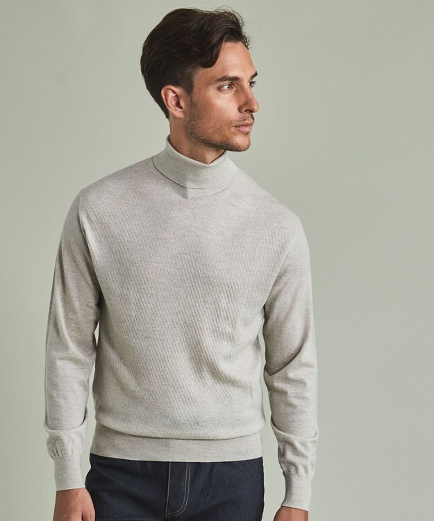 GOTAIRIKU 【家庭洗濯可能】イタリア糸 ハイゲージ タートルニット_リンクス柄 アイボリー系1