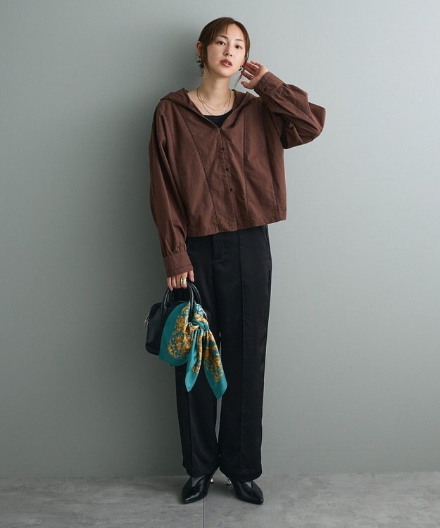 CRAFT STANDARD BOUTIQUE 梯子レースフード付きブラウス Brown