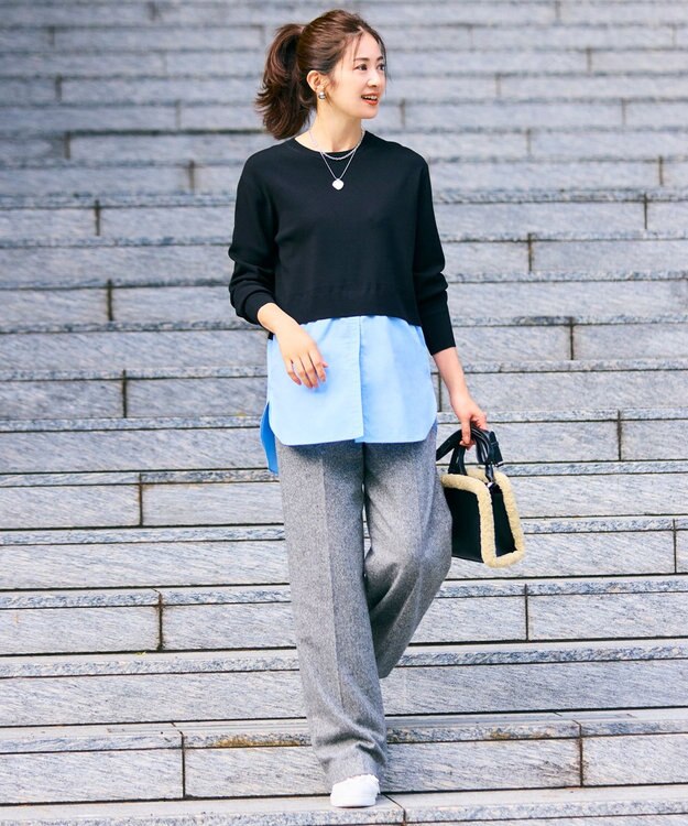 23区 L シルクネップヘリンボーン ワイドパンツ ブラック系