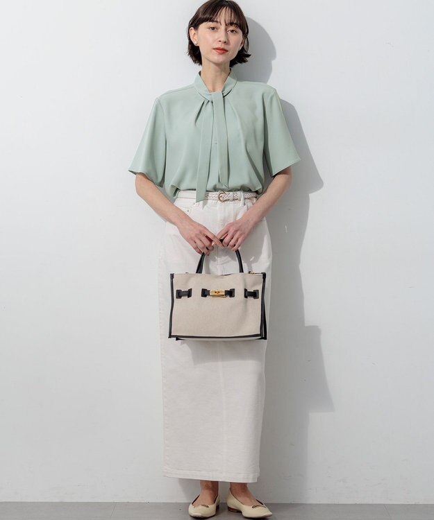 23区 VIOLAd'ORO キャンバス レザーコンビ 2WAY トートバッグ アイボリー系