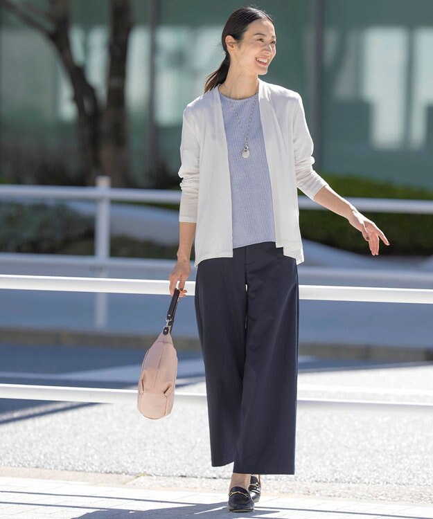 J.PRESS LADIES セルロースジャージー ミディ丈 カーディガン ライトグレー系