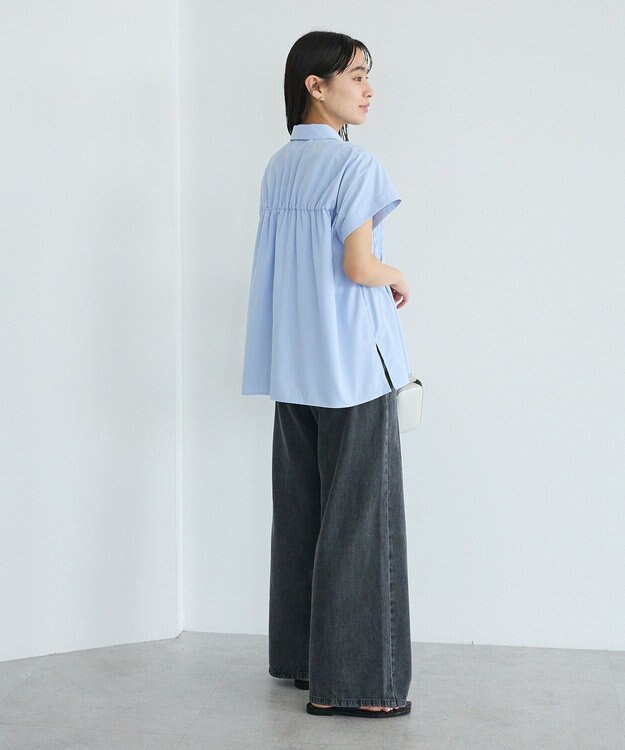 CRAFT STANDARD BOUTIQUE シャーリングショートスリーブブラウス Sax