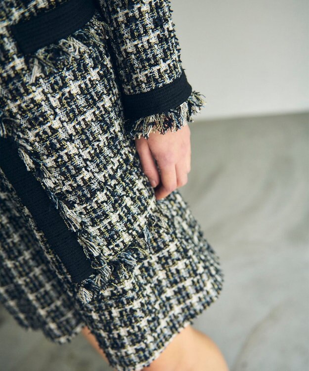 GRACE CONTINENTAL フリンジツイードジャケット ブラック