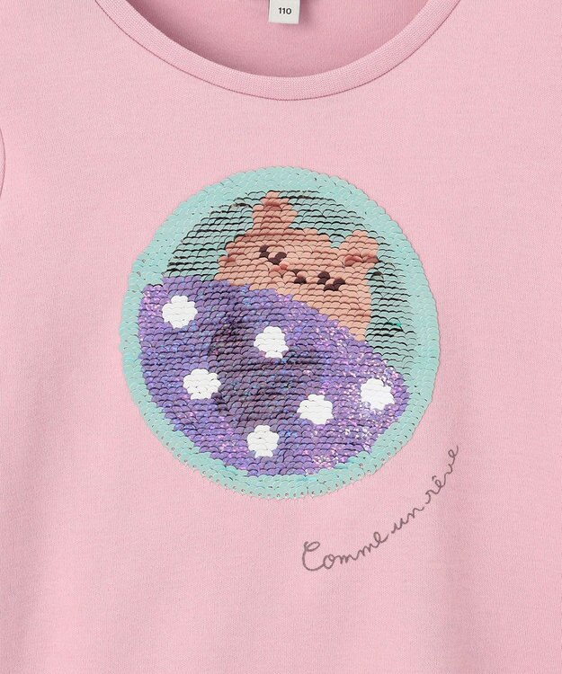 ANY KIDS ミラクルスパンコール長袖Tシャツ ピンク（オムライス×クマ）