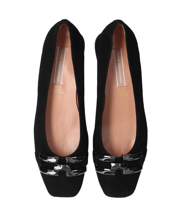 INTER-CHAUSSURES 【INTER-CHAUSSURES】スクエアトウローヒールバックルパンプス ブラックスウェード
