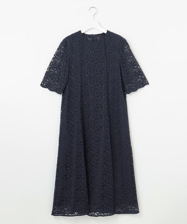 自由区 S 【洗える】フラワーリーフコードレース ワンピース ネイビー