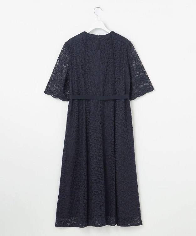 自由区 S 【洗える】フラワーリーフコードレース ワンピース ネイビー