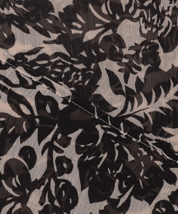 23区 【洗える】ボタニカルプリント スキッパー ブラウス ベージュ×ブラックプリント