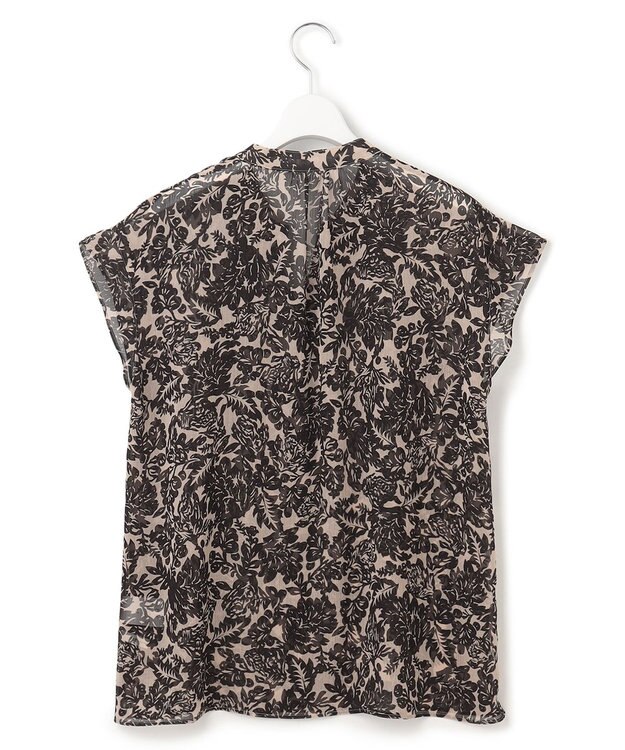 23区 【洗える】ボタニカルプリント スキッパー ブラウス ベージュ×ブラックプリント