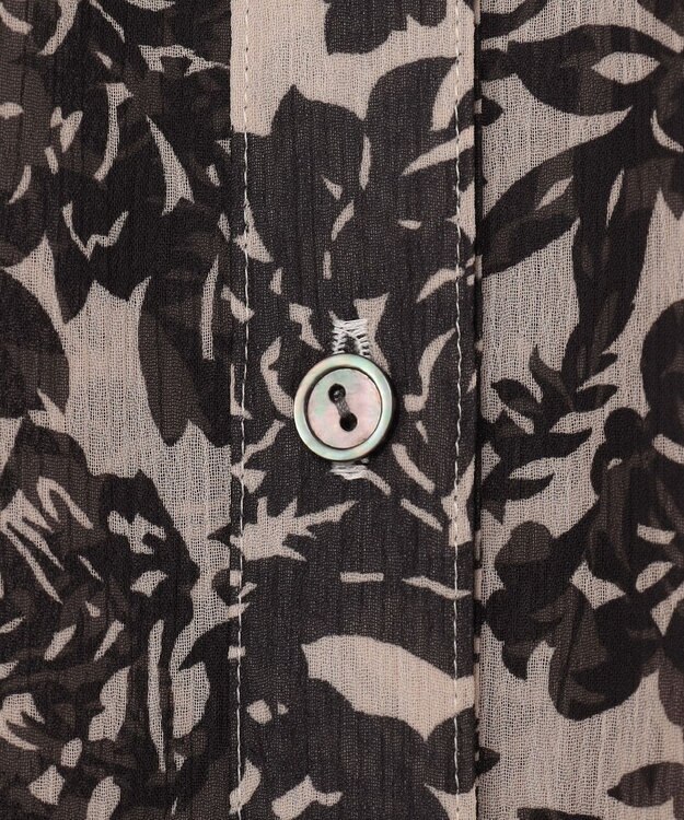 23区 【洗える】ボタニカルプリント スキッパー ブラウス ベージュ×ブラックプリント