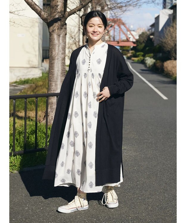 CRAFT STANDARD BOUTIQUE インド綿混フラワーモチーフワンピース Ivory