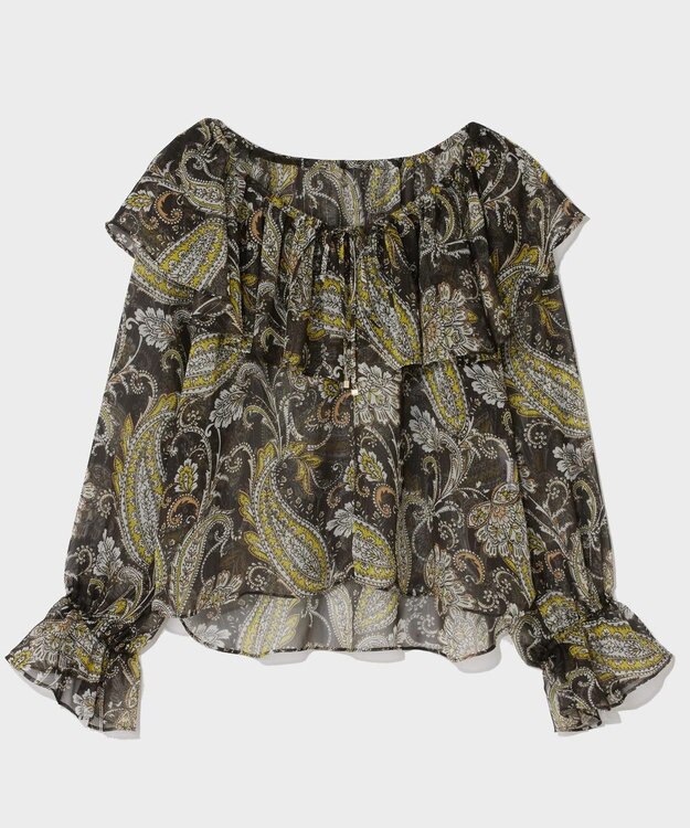 GRACE CONTINENTAL ラメストライププリントブラウス ブラウン