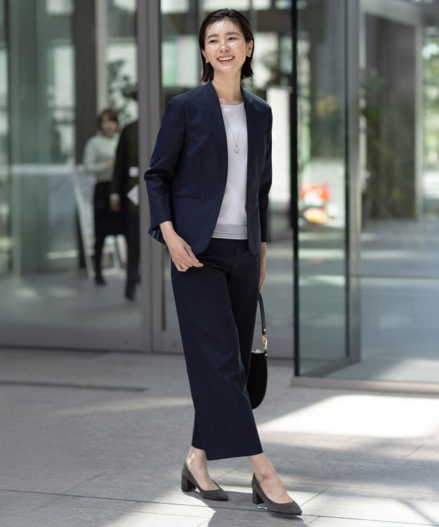 J.PRESS LADIES 【セットアップ対応・洗える・撥水】コットンFITTY ストレート パンツ ネイビー系