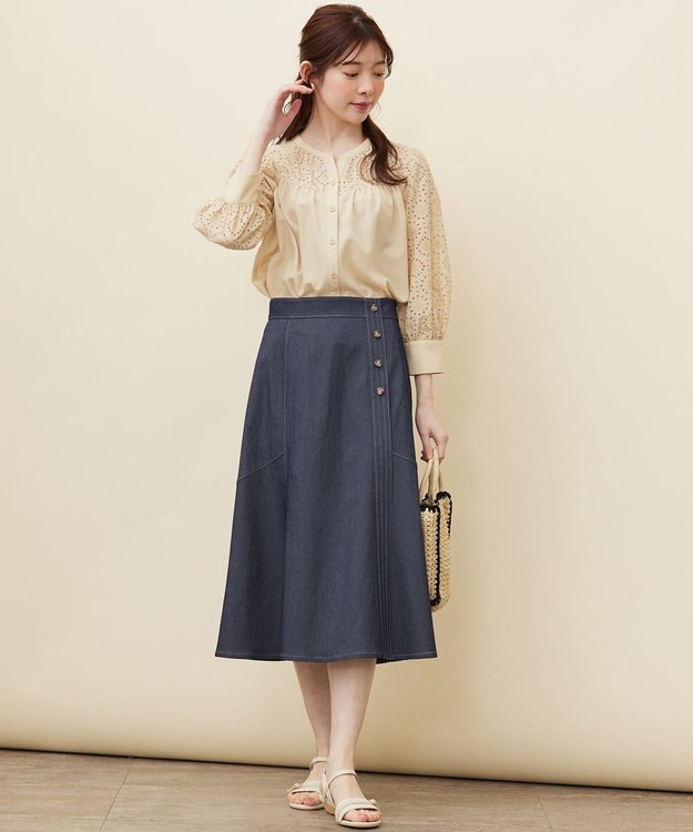 ANY SIS S 【洗える】ライトデニムライクシャンブレー スカート シャンブレー