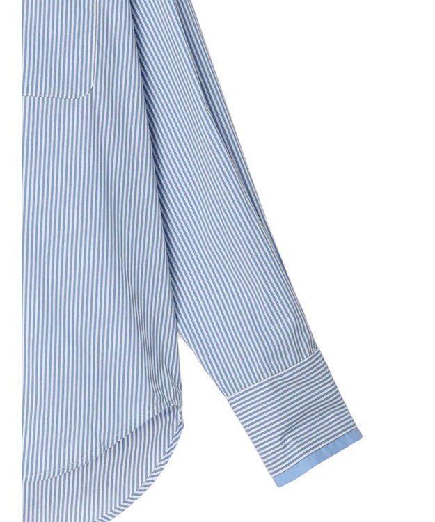 earth music&ecology パールボタンシャツ Stripe Blue