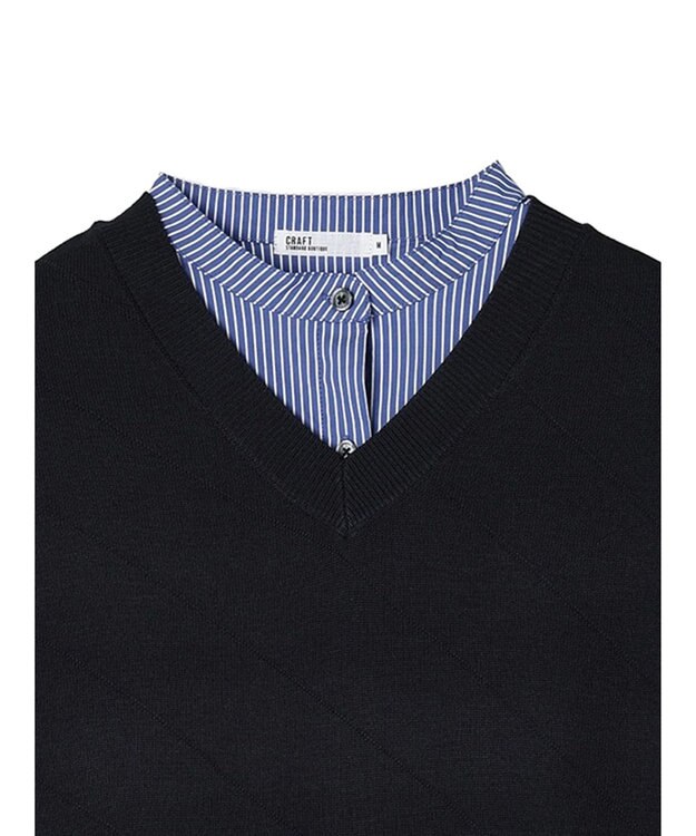 CRAFT STANDARD BOUTIQUE 【洗える】ニットベスト+バンドカラーシャツ-SET Navy