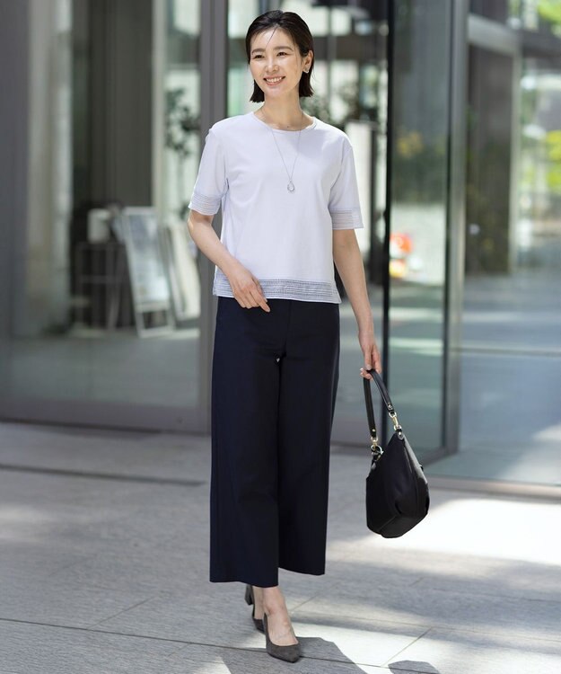 J.PRESS LADIES 【セットアップ対応・洗える・撥水】コットンFITTY ストレート パンツ ネイビー系