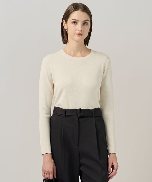 ICB 【洗える】 エクストラファインメリノ クルーネックプルオーバー オフホワイト系