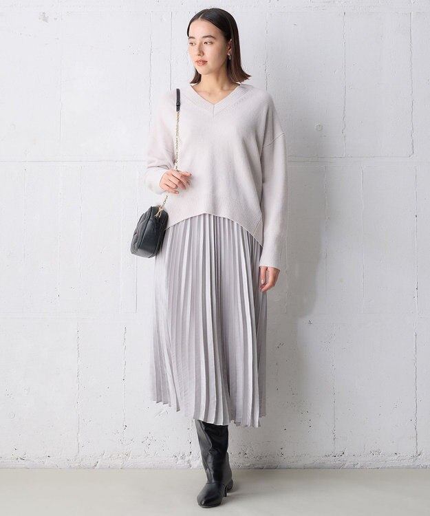 UNFILO ウールカシミヤ Vネックニット グレージュ