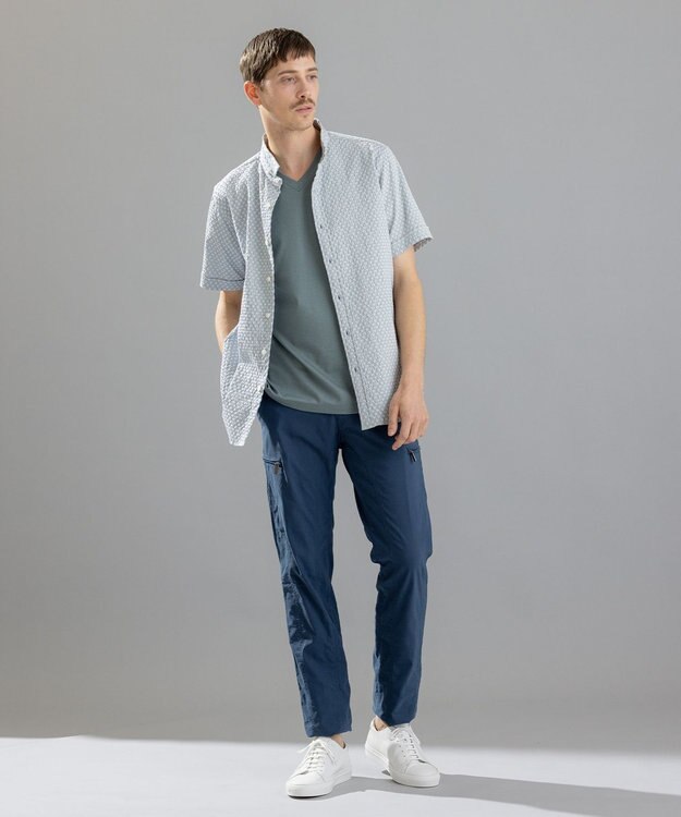 JOSEPH HOMME トライジャガードストレッチ   ウイングカラー半袖シャツ ピーコックグリーン系