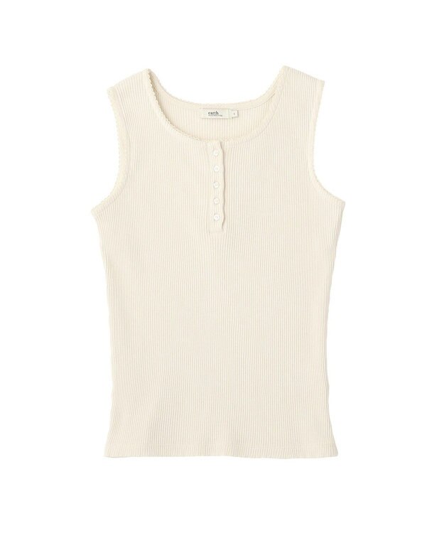 earth music&ecology 【綿100％】ピコミシンヘンリーネックタンクトップ Ivory
