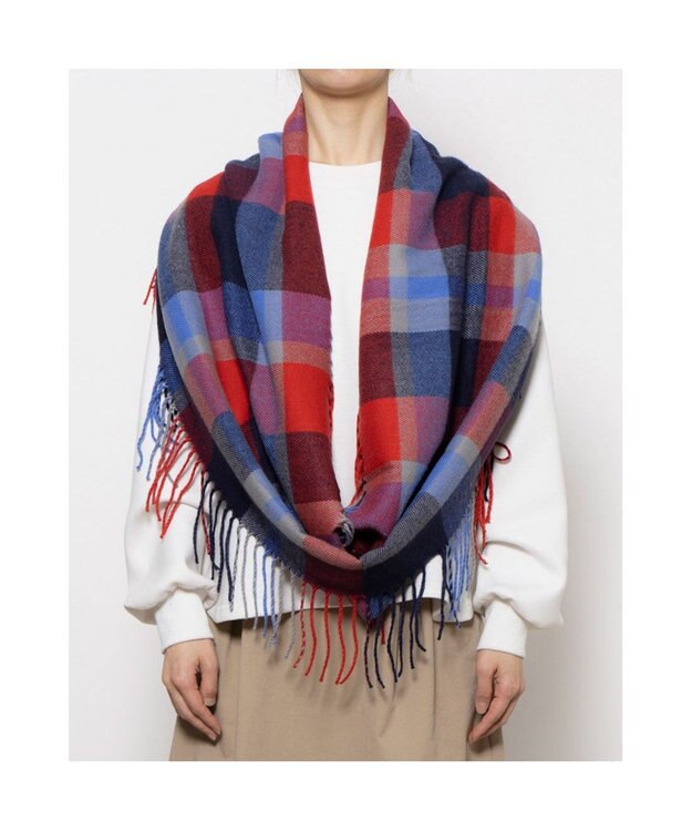 UNBILLION カシュネ cache nez / チェックサイドフリンジスヌード レッド